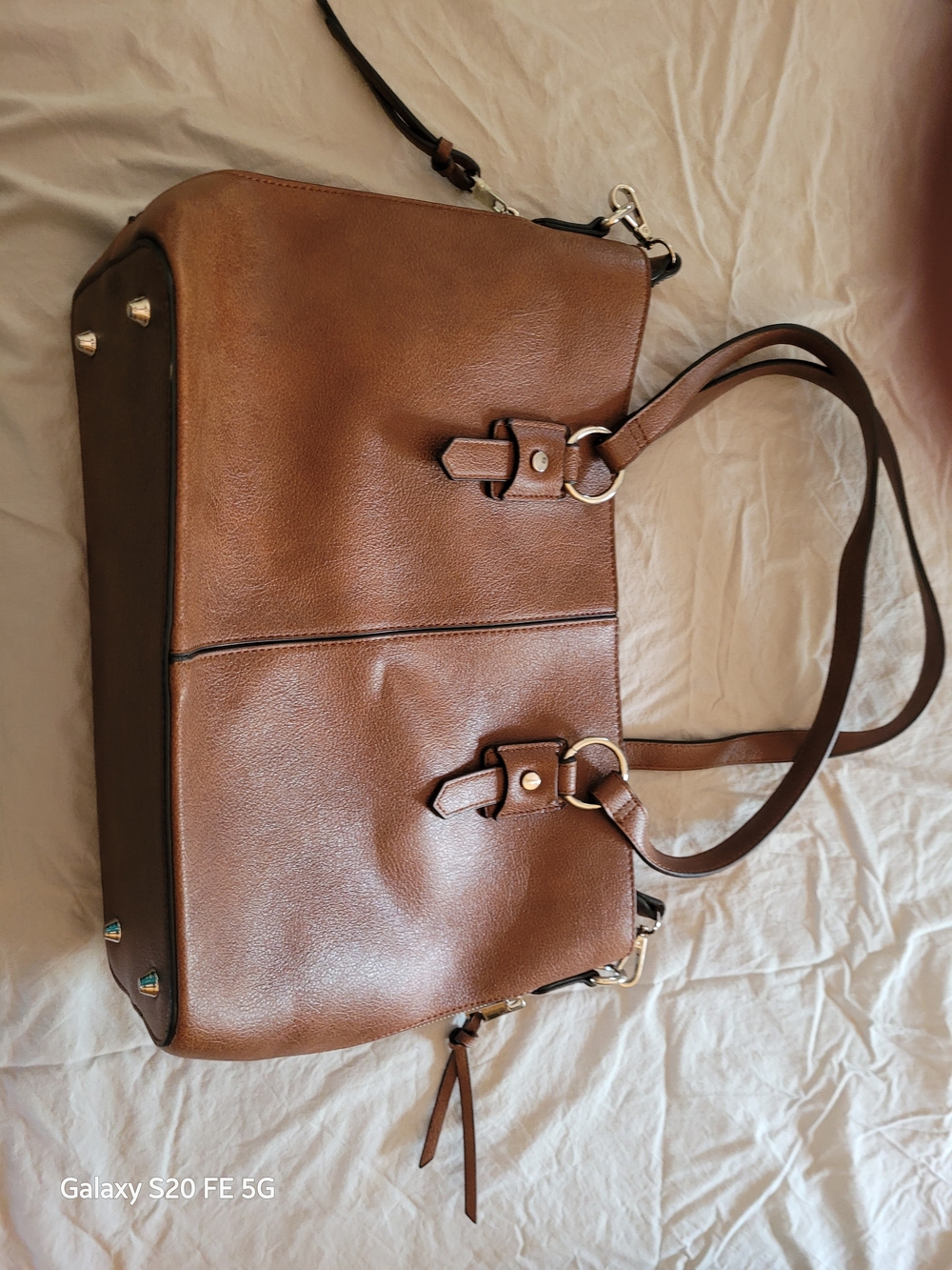 Classic Brown Shoulder Tote with Gold Accents
